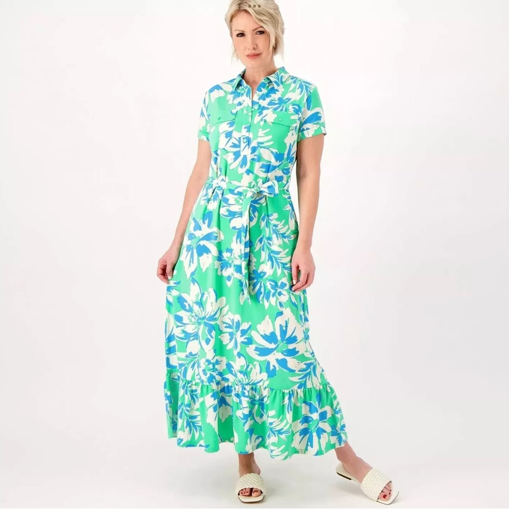 Studio Green and Blue Floral Maxi Dress